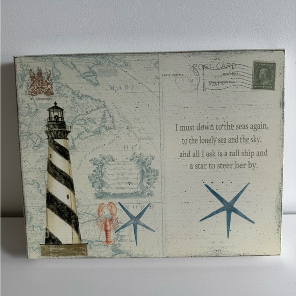 Set Coastal Postcard Style Shabby Chic Beachy Wooden Pictures (2) - Picture 3 of 8